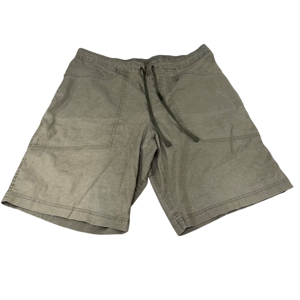 Patagonia Hampi Rock Shorts Hemp Blend Climbing Hiking‎ Olive Green 34 FLAW